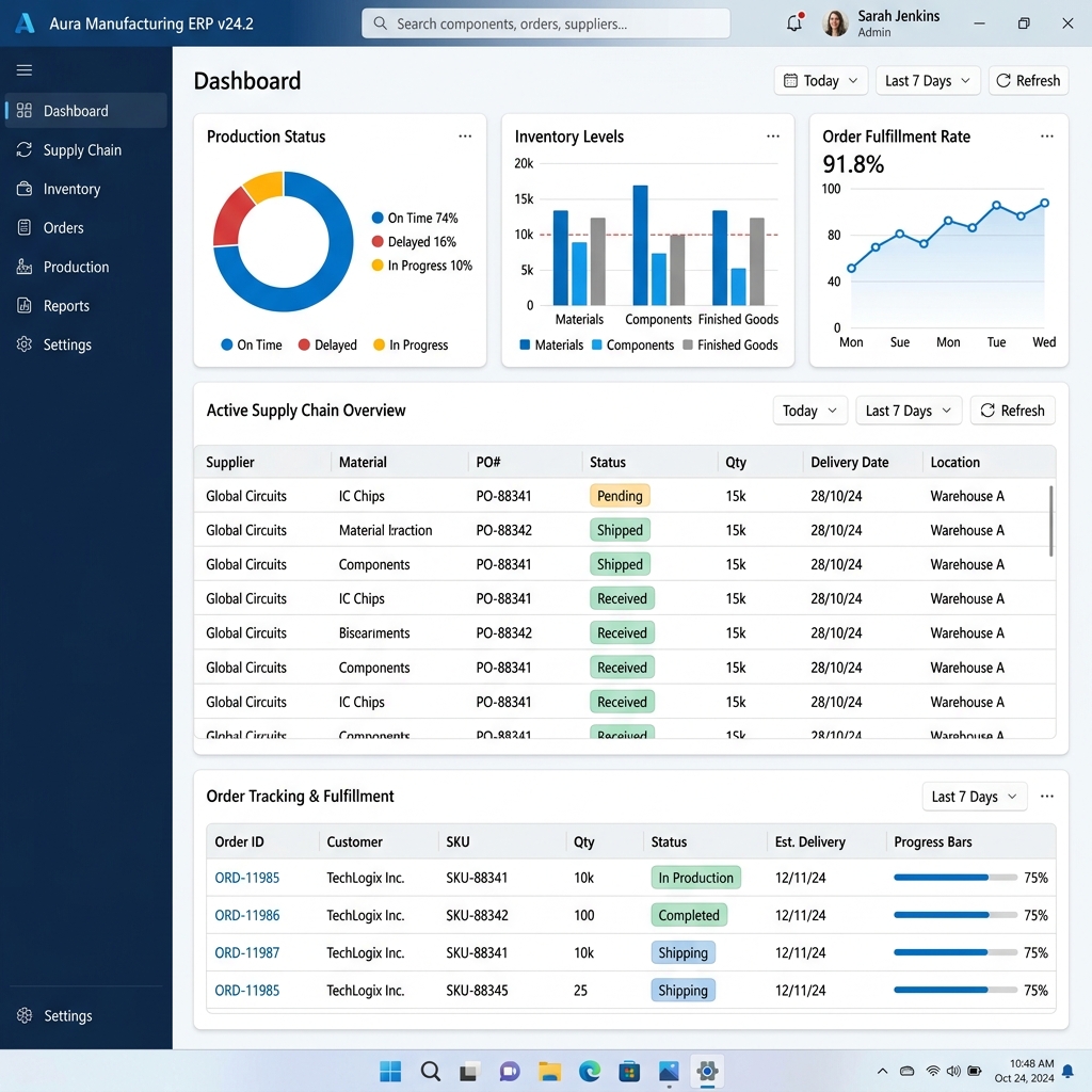 Uveous Manufacturing ERP Dashboard